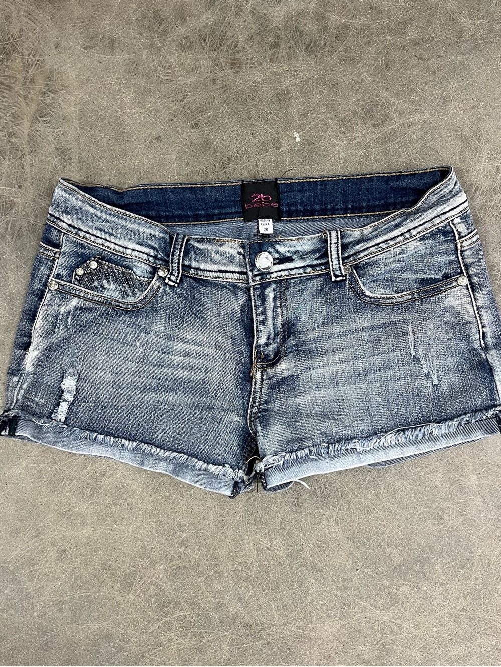 bebe Women's Light Blue Distressed Denim Jean Shorts
